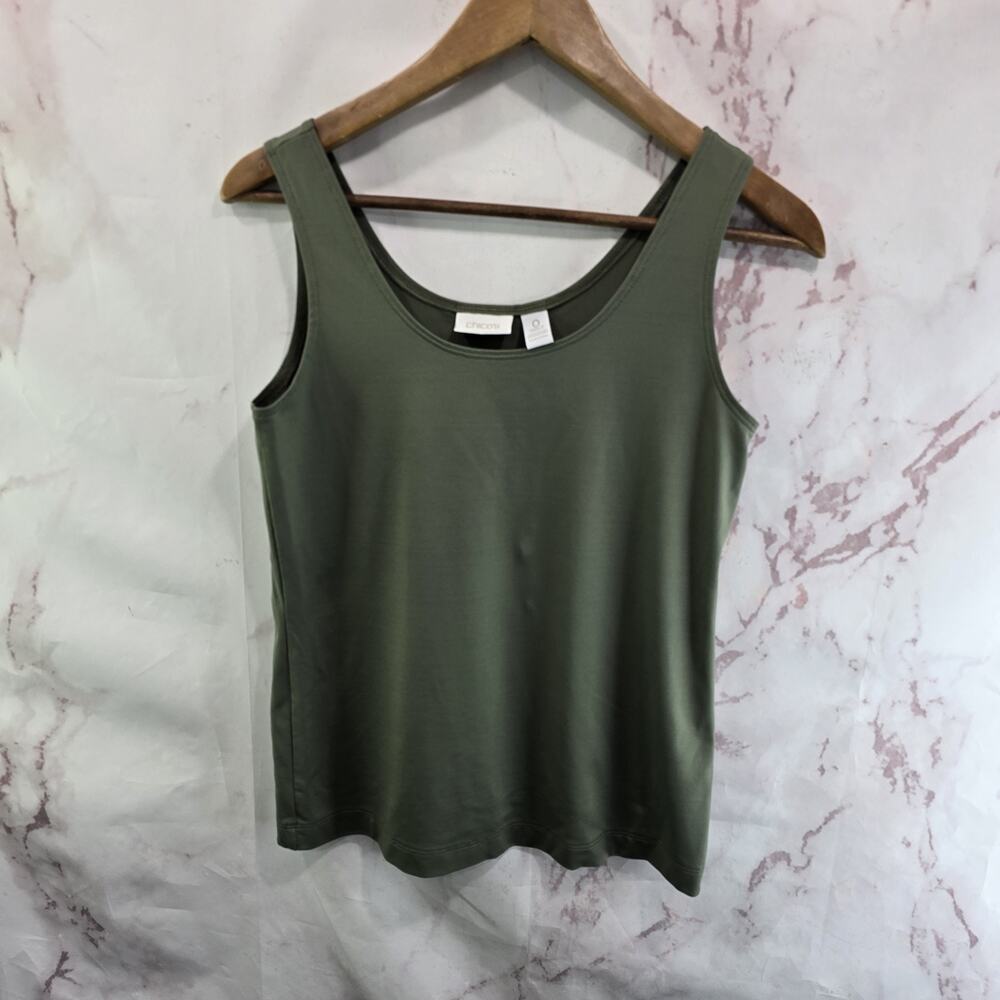 Chicos Tank Top Womens 0 Small Green Under Shirt Knit Cami Travelers Stretchy